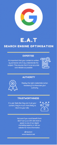 EAT: Expertise, Authority, Trust infographic by Newicon